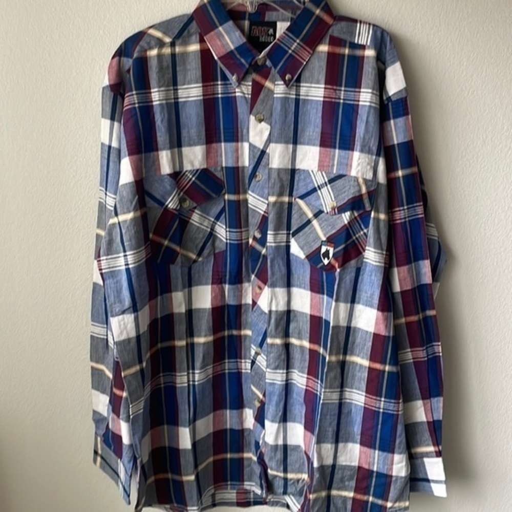 NEW AOS Rodeo shirt men's plaid  XL tall button up red blue - Picture 2 of 10